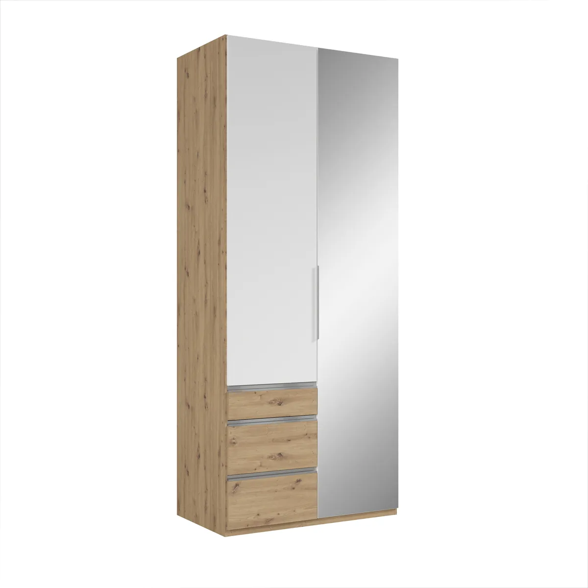 Drehtürenschrank- B ca. 100 cm, Eiche Dekor, Weiß, Spiegel