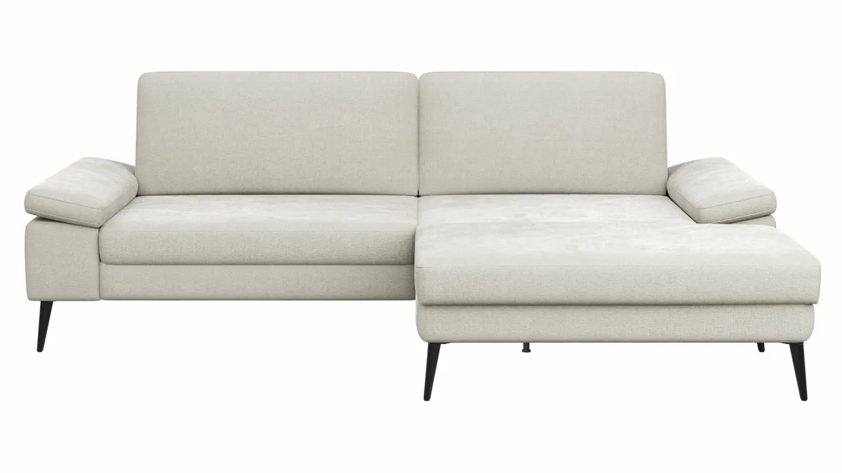 Ecksofa Houston - 1,75-Sitzer mit Longchair groß rechts, inkl. Sitztiefenverstellung und Armlehne klappbar, Stoff, Natur