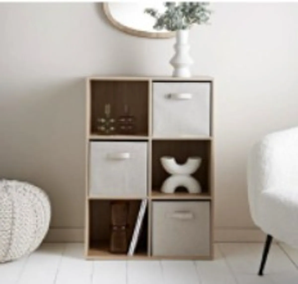 Regal - inkl. Stoffboxen, B ca. 60 cm, Artisan Eiche Nachbildung, Beige