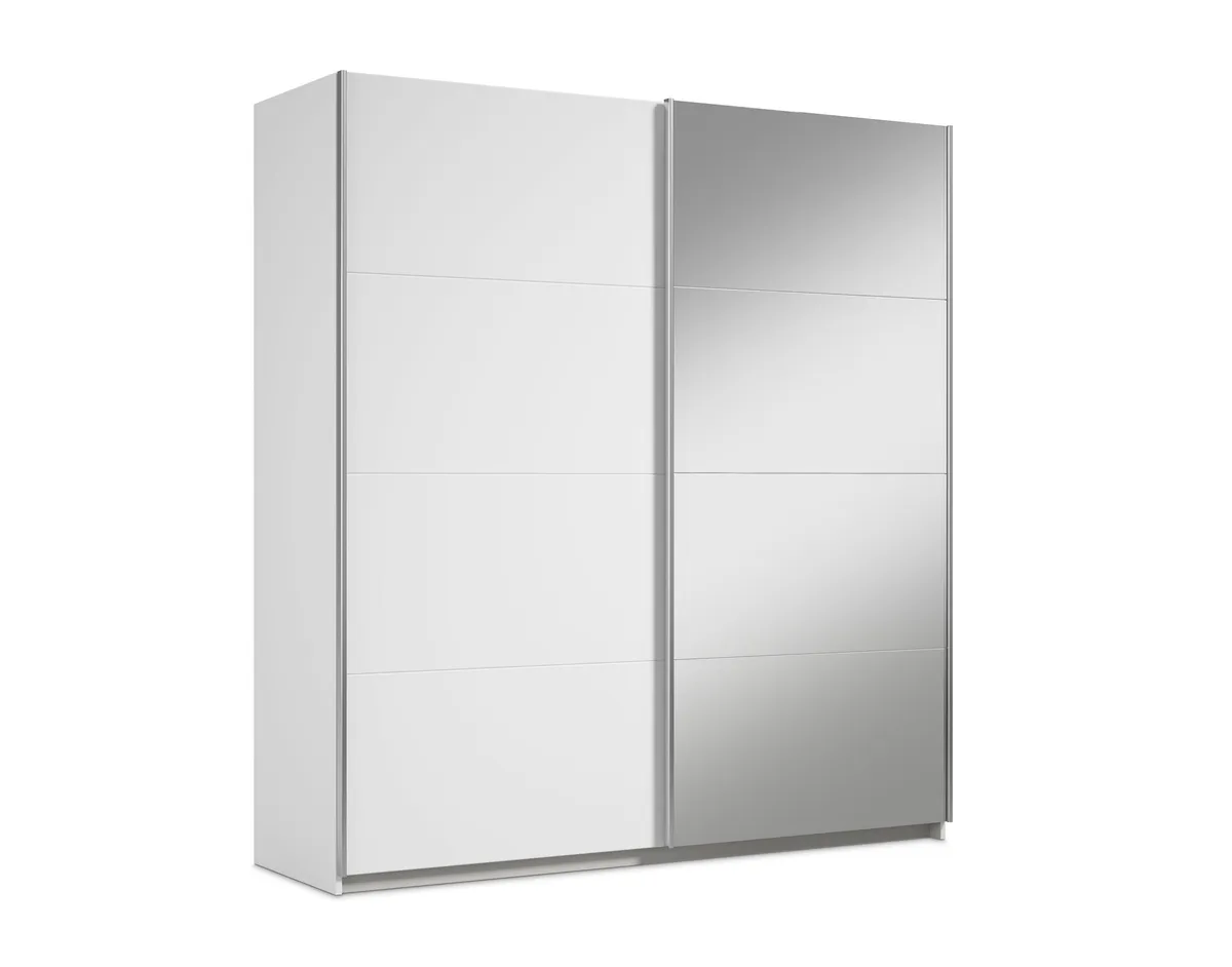 Schwebetürenschrank RUBITO- B ca. 181 cm, Weiß, Spiegel