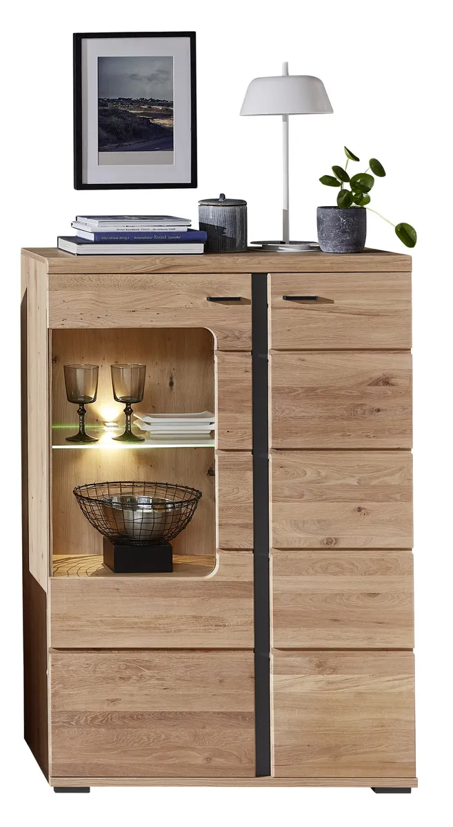 Vitrine - mit Beleuchtung, Holzfarben, Teilmassiv
