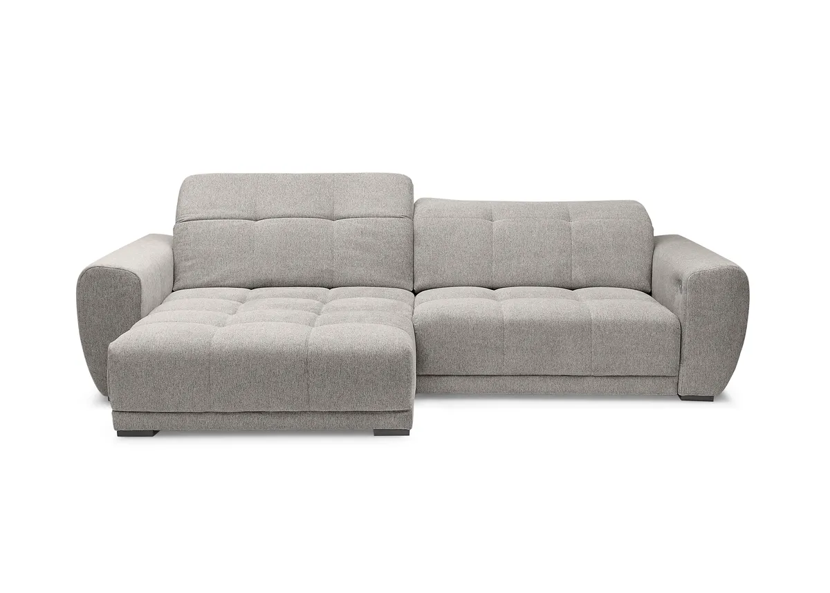 Ecksofa - Longchair links mit 2-Sitzer, Kopfteil verstellbar, Sitztiefe verstellbar motorisch, Stoff, Taupe