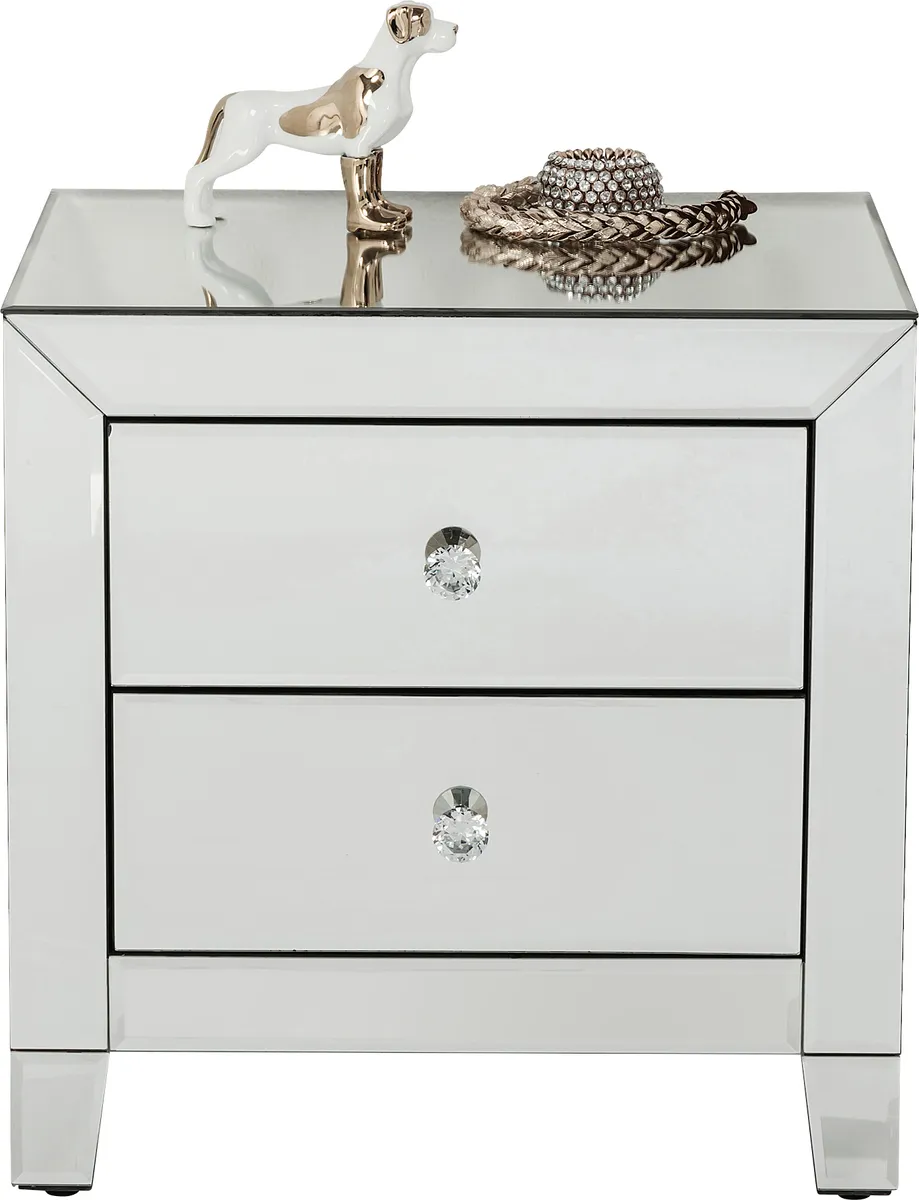 Kommode- Weiß, Lackiert, Glas, Verspiegelt