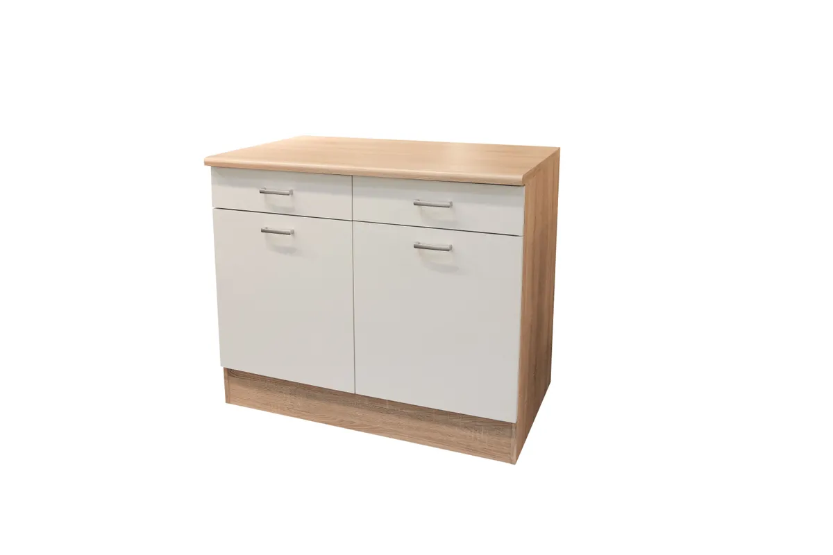 Unterschrank- B ca. 100 cm, Eiche Dekor, Weiß, Matt