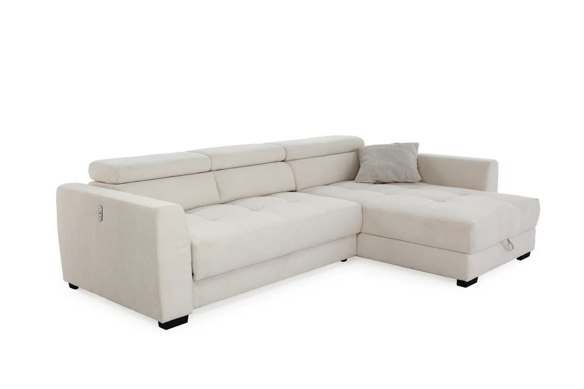 Ecksofa - 2-Sitzer, Ecke rechts, Stoff, Beige