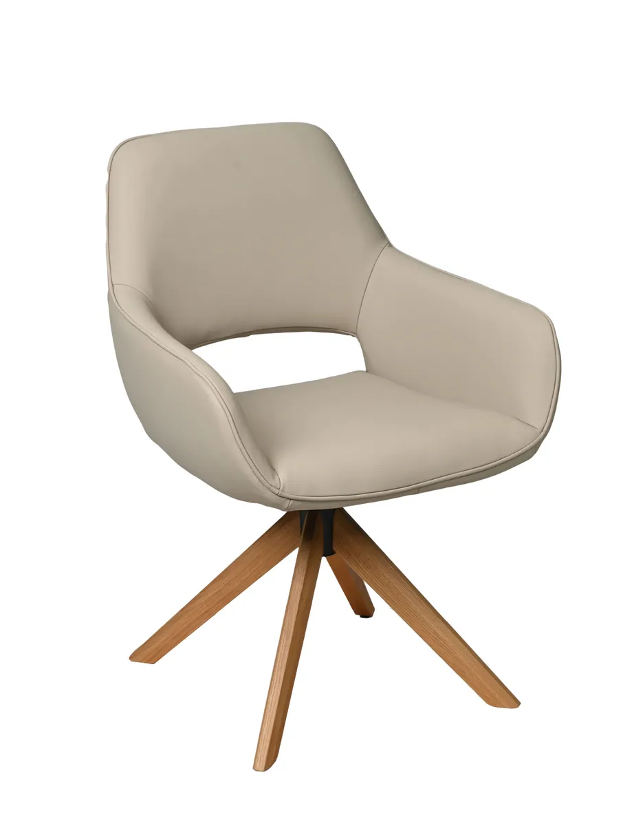 Armlehnstuhl MARIELLE - drehbar, Leder, Latte