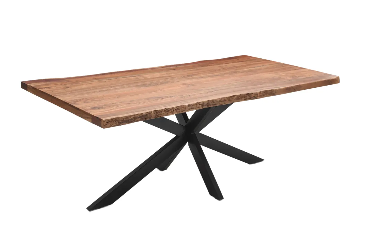 Esstisch - LB ca. 180x90 cm, Akazie massiv, Baumkante, Schwarz