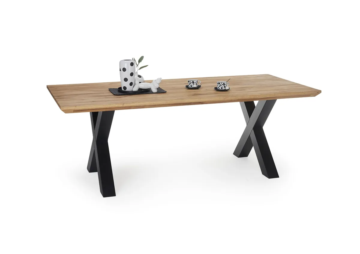 Esstisch - LB ca. 220x100 cm, Wildeiche massiv geölt, Schweizer Kante, Schwarz
