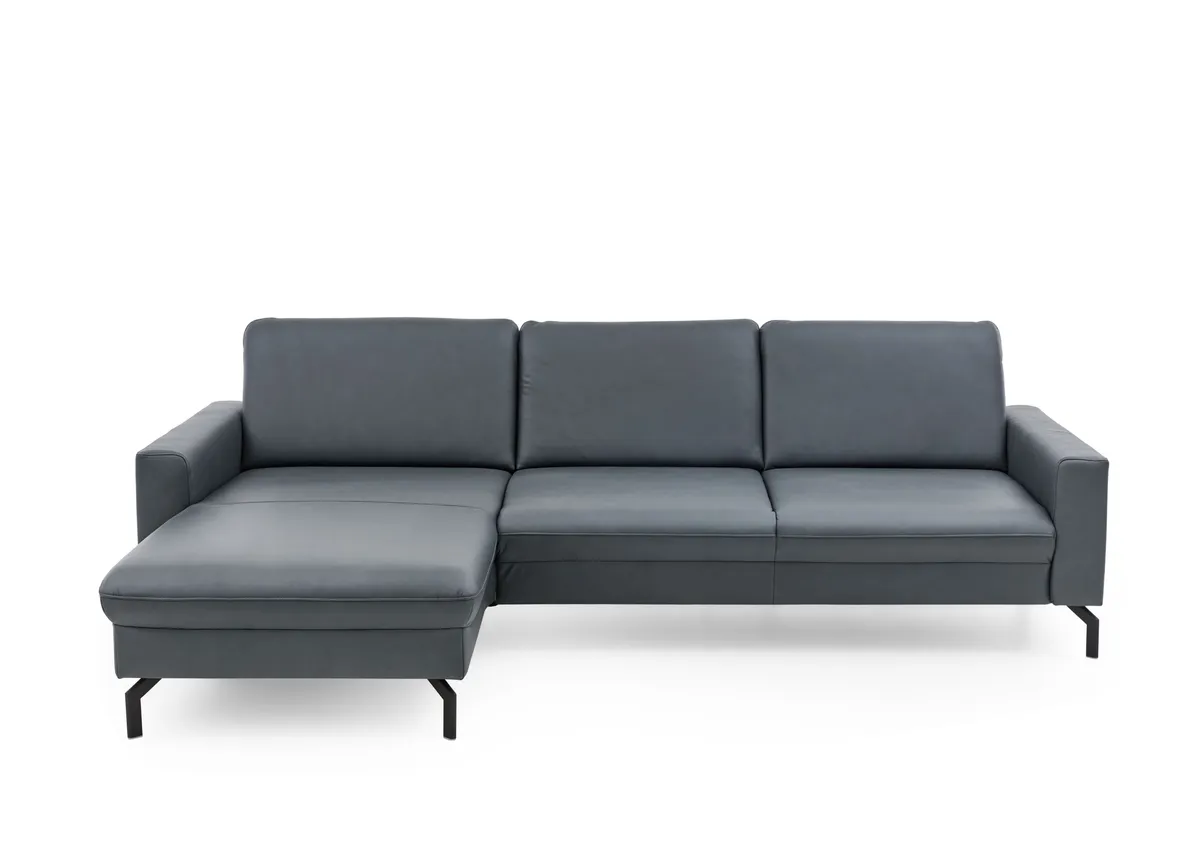 Ecksofa - Longchair links mit 3-Sitzer, Leder, Blau