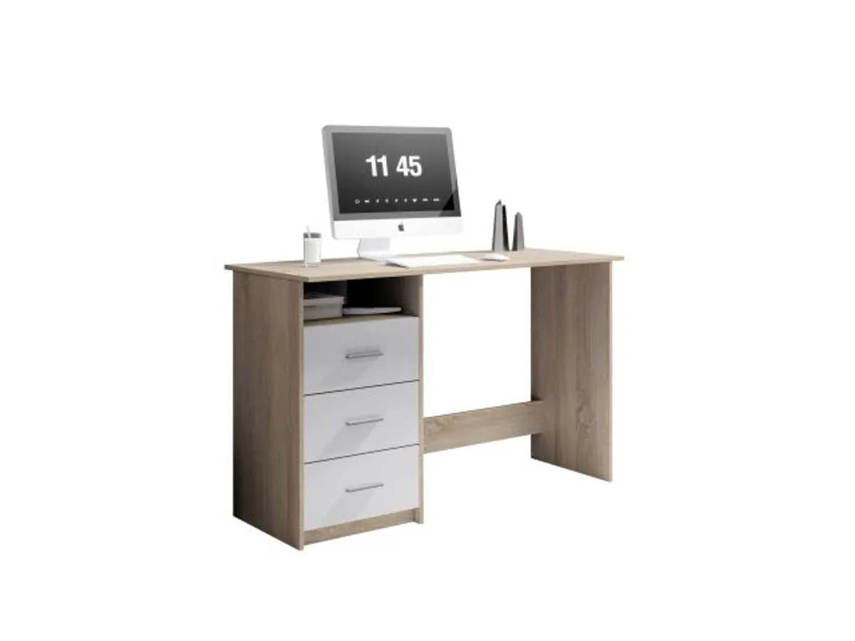 Schreibtisch - LB ca. 123x50 cm, Sonoma Eiche Nachbildung, Weiß