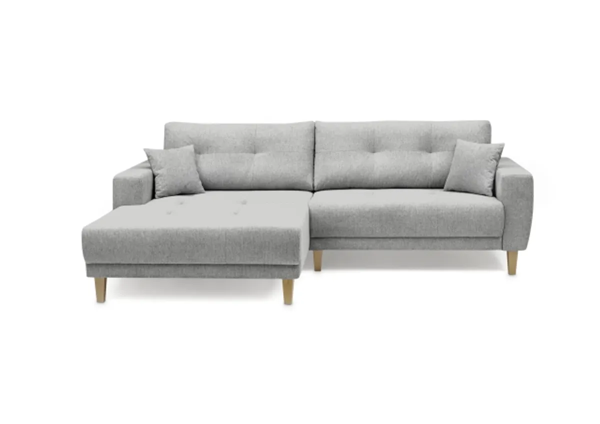 Ecksofa - Ecke links, 3-Sitzer inkl. elektrische Sitztiefenverstellung, Stoff, Hellgrau