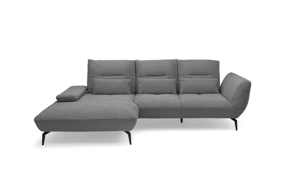 Ecksofa PAYTON - Ecke links, 2-Sitzer inkl. Rückenneigung, Armteilverstellung, Stoff, Grau