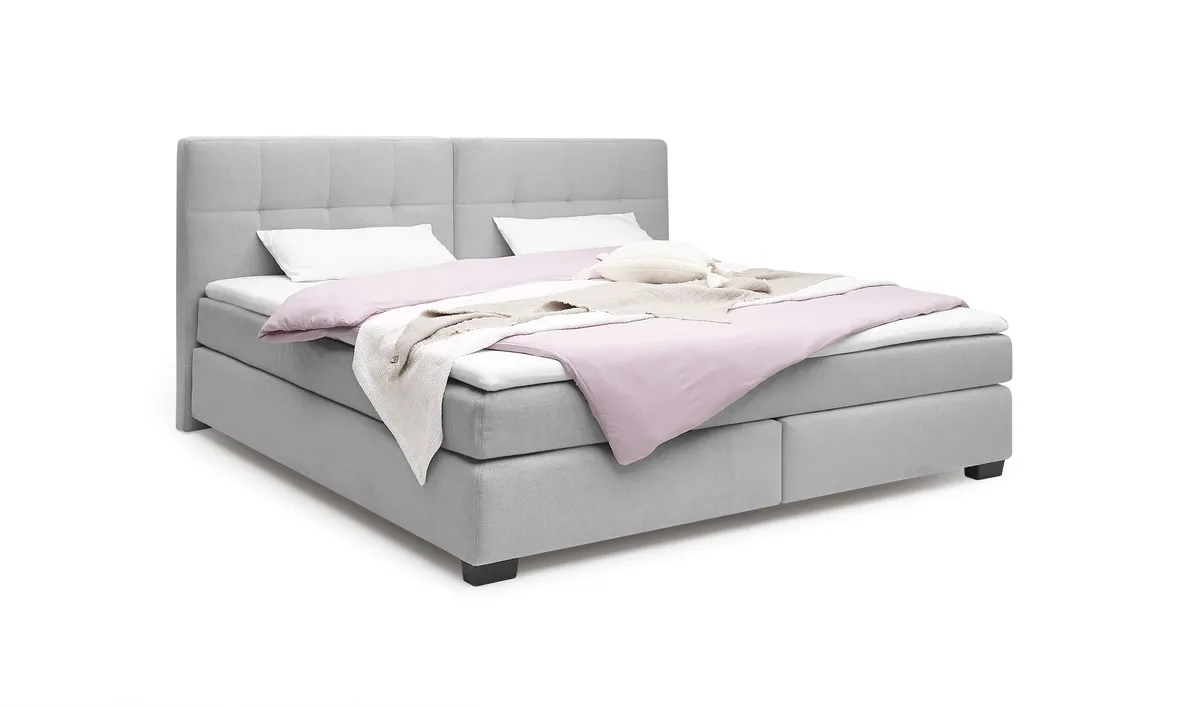 Boxspringbett JILA- Ligefläche ca. 240x200 cm, Stoff, Hellgrau