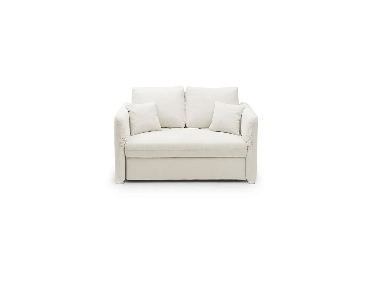 Sofa JORDEN - 1,5-Sitzer inkl. Schlaffunktion mit Bettkasten, verstellbare Armlehnen, Stoff, Creme