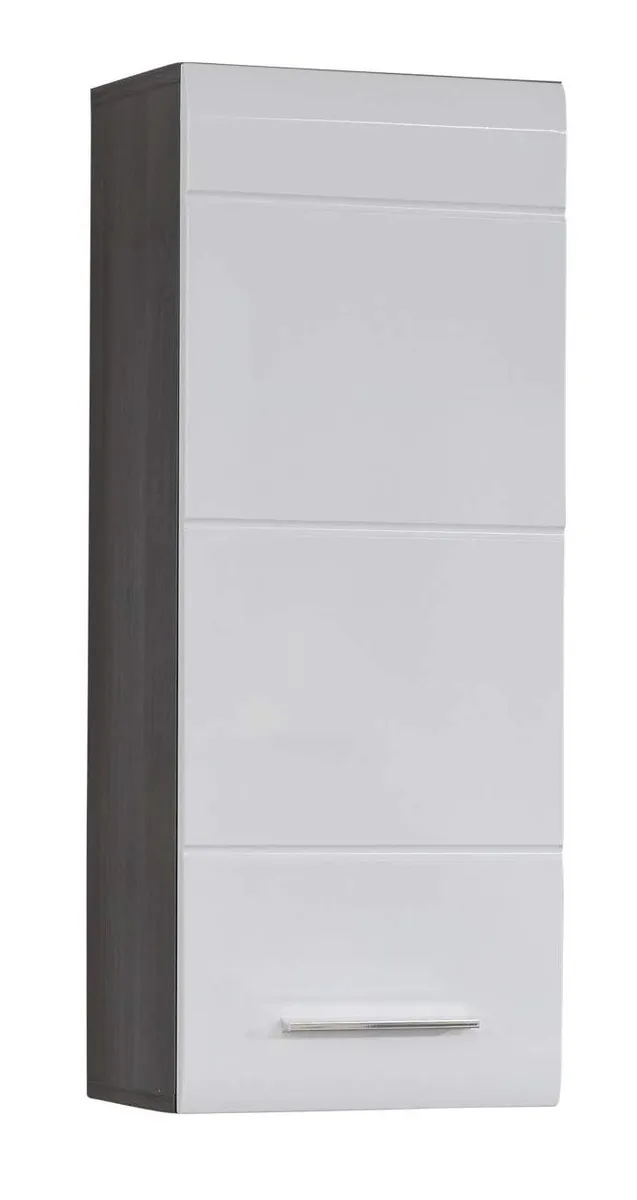 Hängeschrank- B ca. 30 cm, Eiche Silber, Weiß Hochglanz