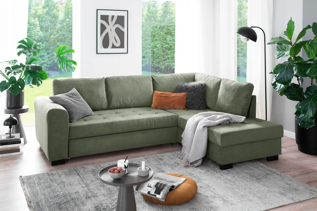 Ecksofa - 2-Sitzer, Ecke rechts, Stoff, Grün