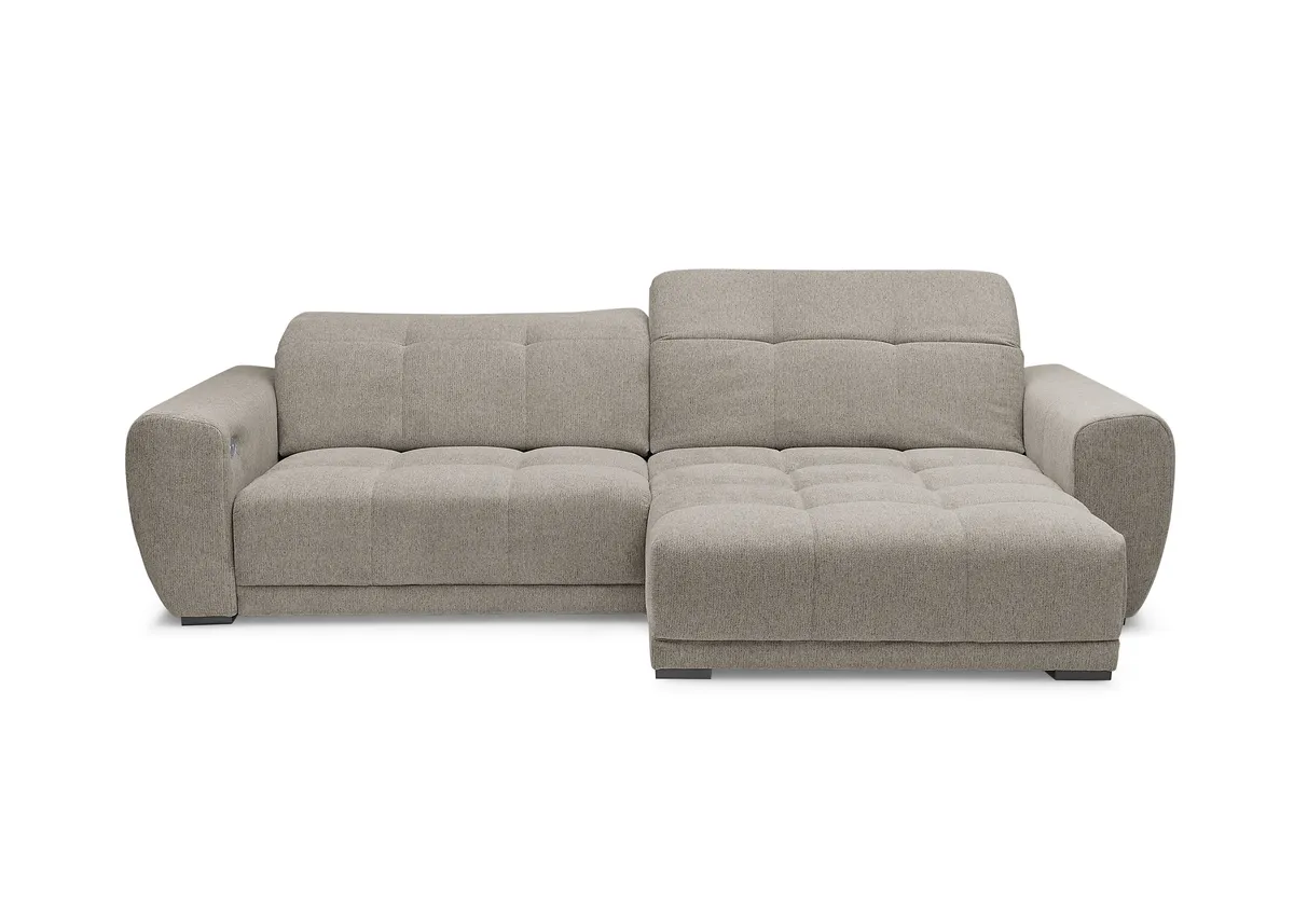 Ecksofa -2-Sitzer mit Longchair rechts, Kopfteil verstellbar, Sitztiefe verstellbar motorisch, Stoff, Steingrau
