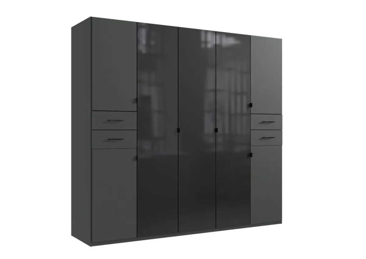 Drehtürenschrank- B ca. 225 cm, Graphit, Glas, Schwarz