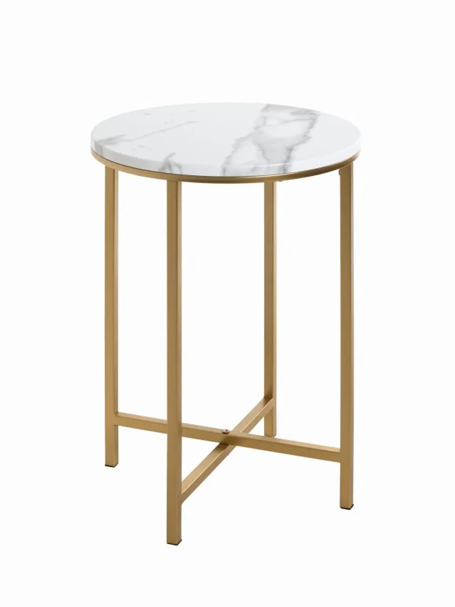 Beistelltisch - D/H ca. 39x53 cm, Marmoroptik, Goldfarben