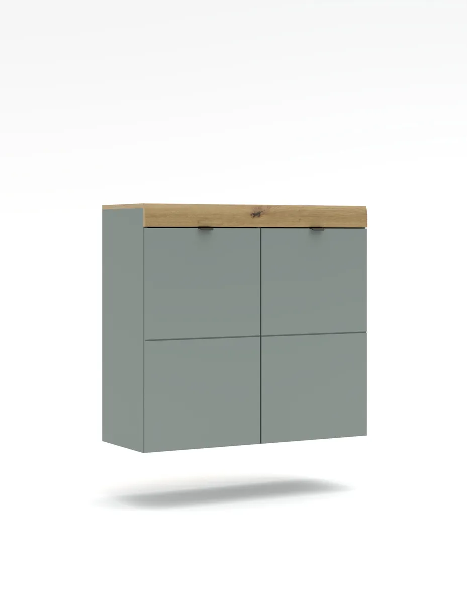 Schuhschrank - B ca. 90 cm, Schilfgrün, Artisan Eiche Nachbildung