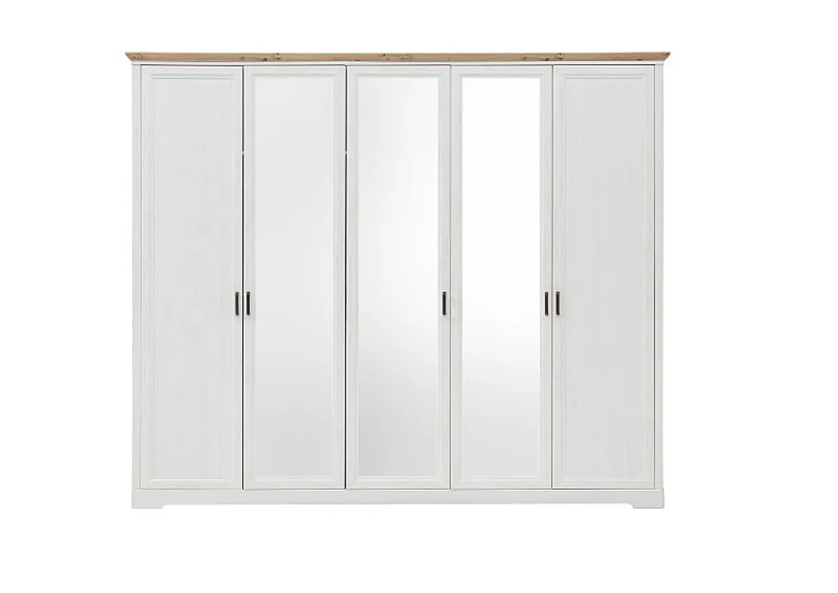 Kleiderschrank- B ca. 266 cm, Pinie Dekor, Eiche Dekor, Spiegel
