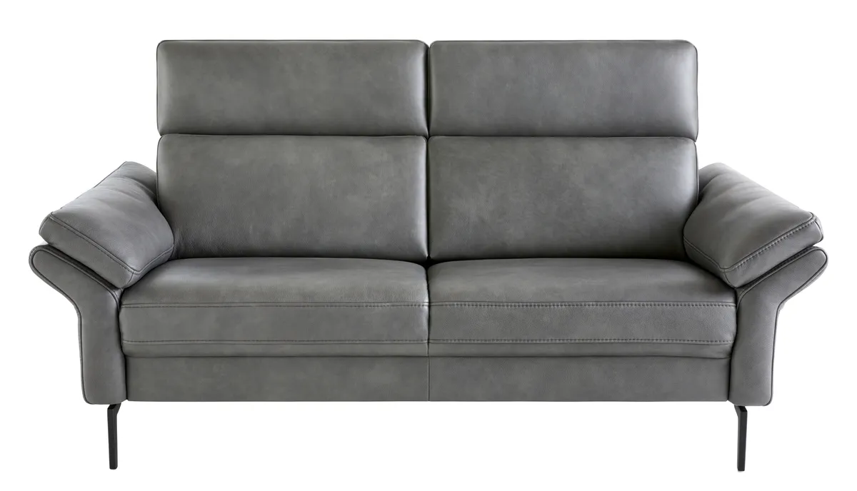 Sofa Atella - 2,5 Sitzer inkl. motorischem Sitzvorzug, Kopfteilverstellung, Leder, Anthrazit