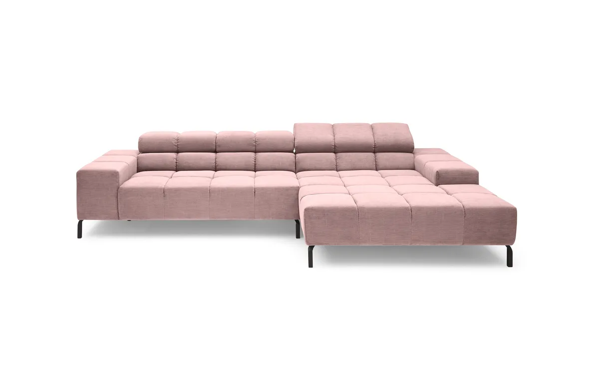 Ecksofa CLIVIA - 2-Sitzer mit Longchair rechts, Sitzvorzug motorisch, Kopfteil verstellbar, Stoff, Altrosa