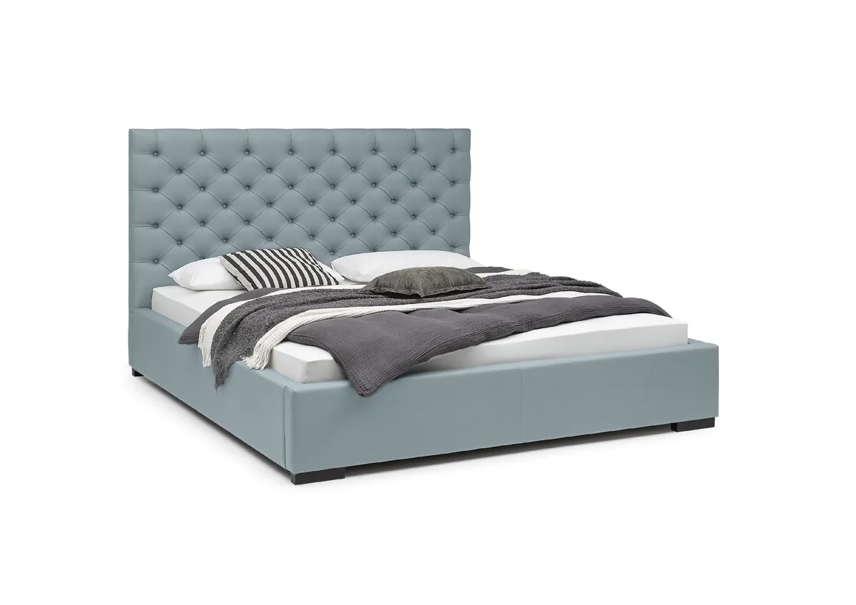 Bettgestell SANDRIN E- Liegefläche ca. 180x200 cm, Stoff, Graublau, inkl. Lattenrost und Stauraum