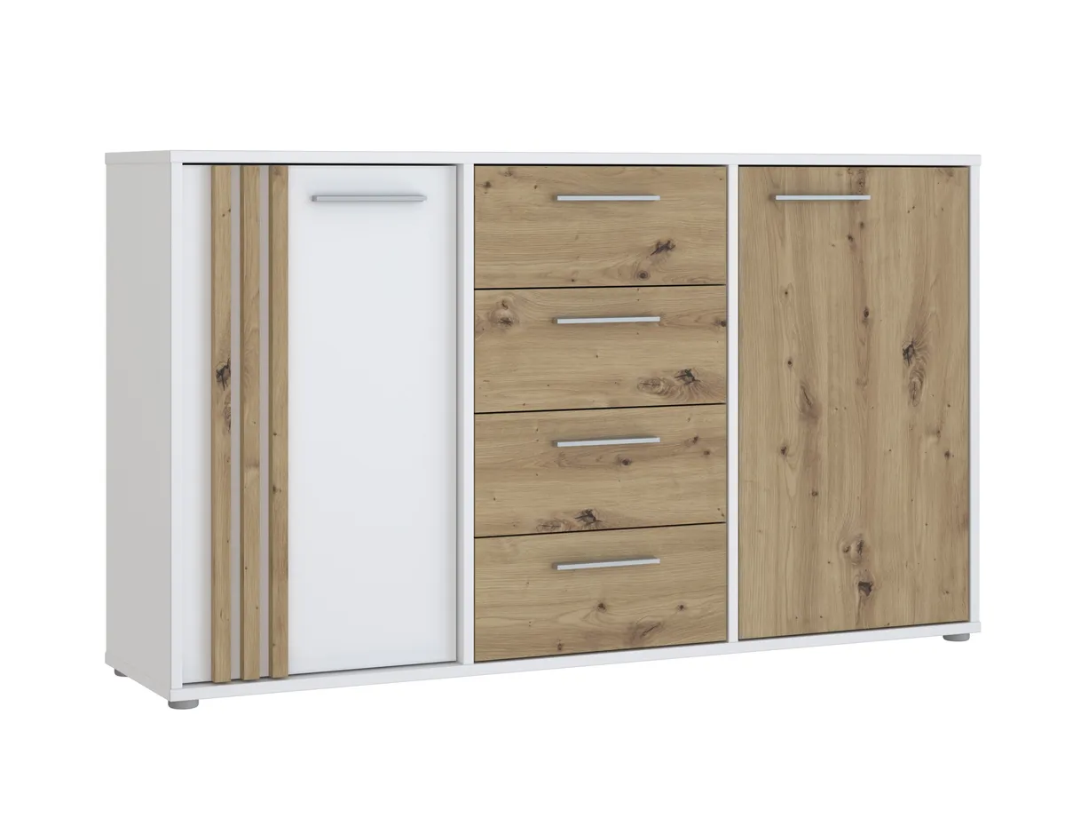 Sideboard FLORISS- Weiß, Eiche Dekor
