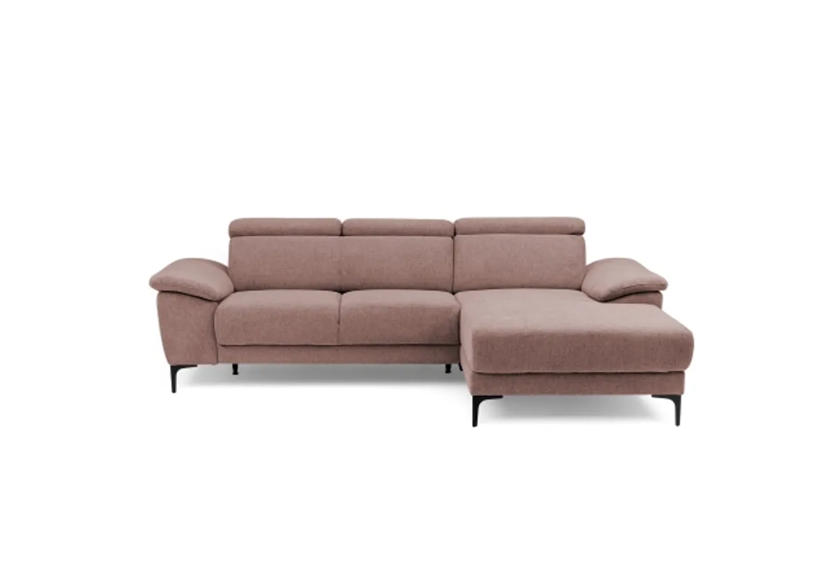 Ecksofa EZRA - 2-Sitzer, Ecke rechts inkl. Kopfteilverstellungen, Relaxfunktion im Longchair, Stoff, Koralle