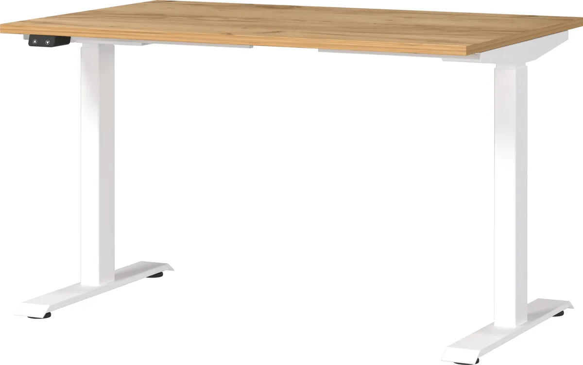 Schreibtisch GELI - höhenverstellbar, LB ca. 120x80 cm, Eiche Nachbildung, Weiß