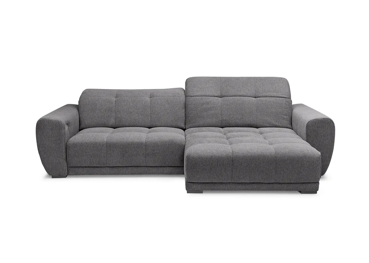 Ecksofa -2-Sitzer mit Longchair rechts, Kopfteil verstellbar, Sitztiefe verstellbar motorisch, Stoff, Anthrazit