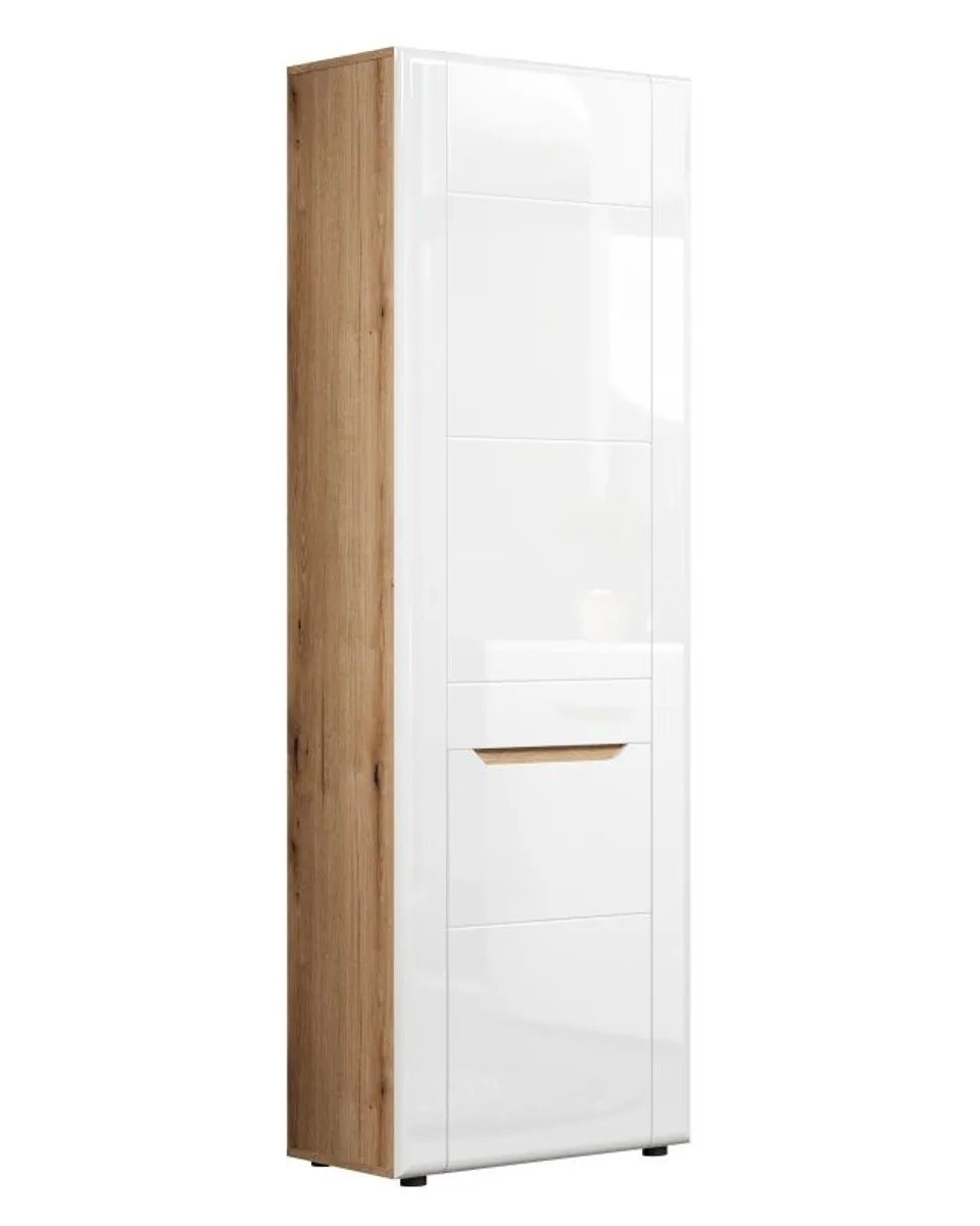 Garderobenschrank - B ca. 65 cm, Eiche Evoke Nachbildung, Weiß Hochglanz