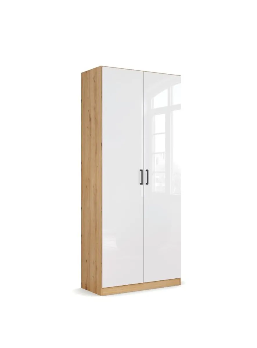 Drehtürenschrank RHONDA- B ca. 91 cm, Eiche Dekor, Weiß, Hochglanz