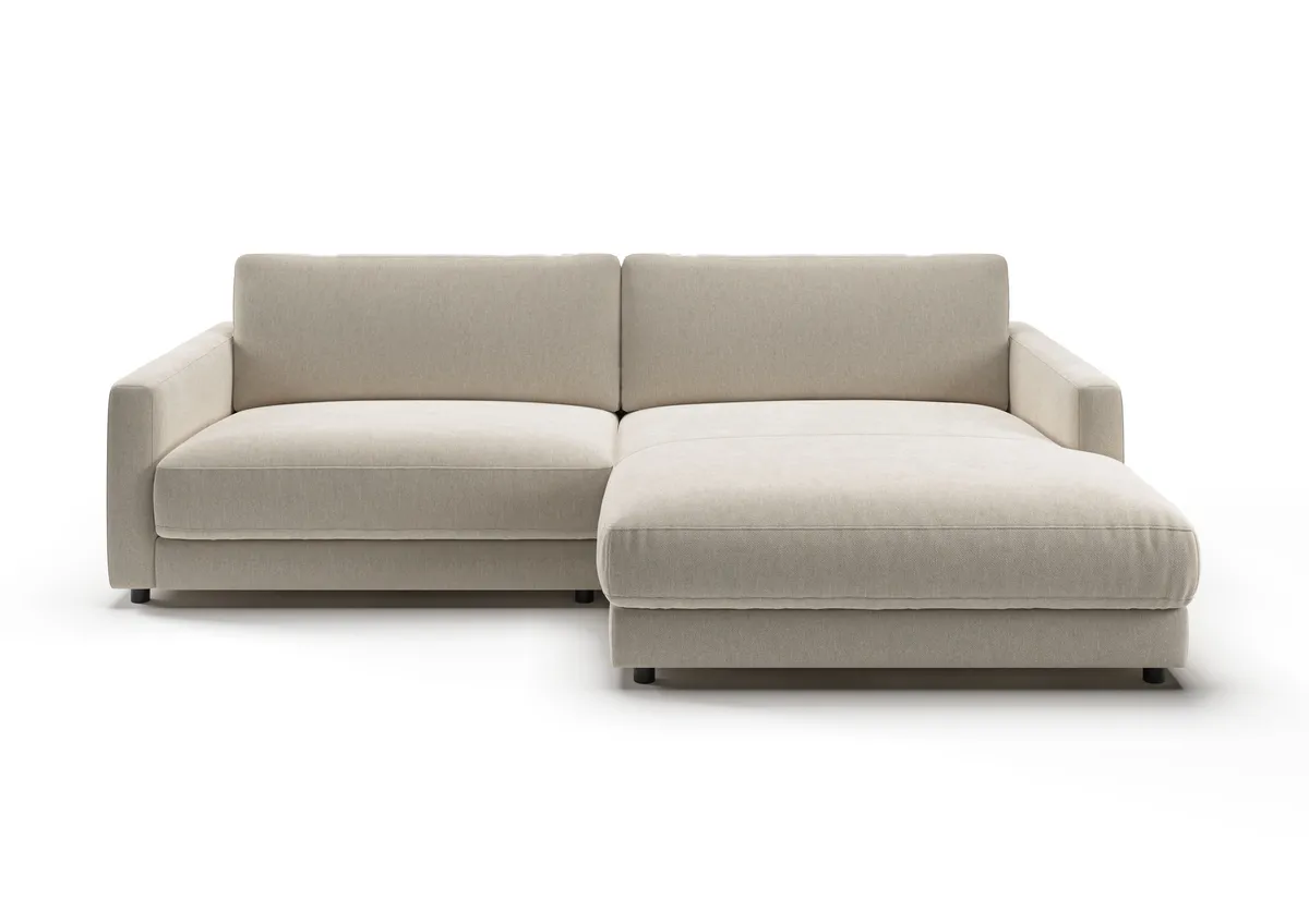 Ecksofa - 1,5-Sitzer mit Longchiar rechts, Stoff, Natur