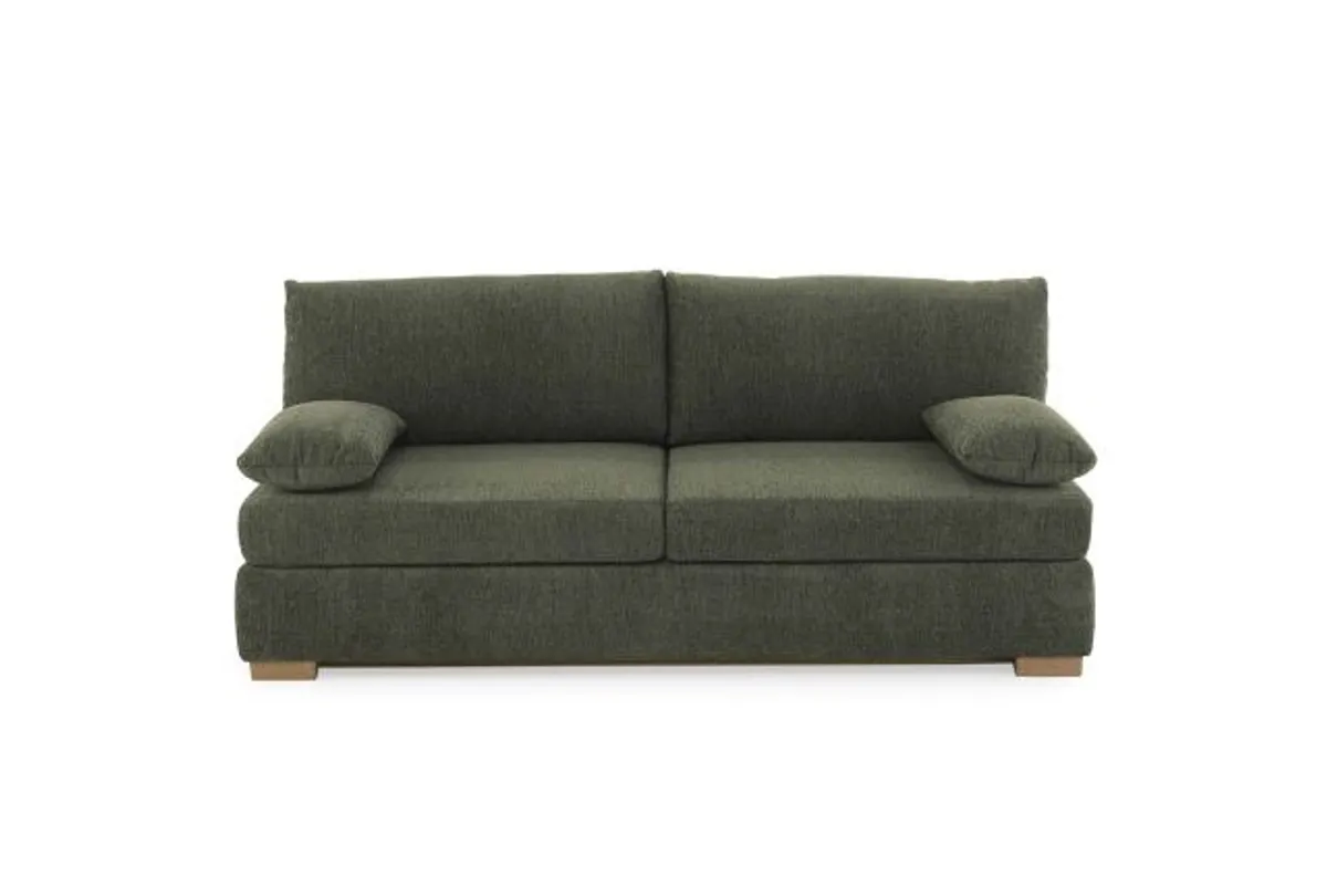 Sofa JELKO - 2-Sitzer inkl. Schlaffunktion mit Bettkasten, Stoff, Dunkelgrün