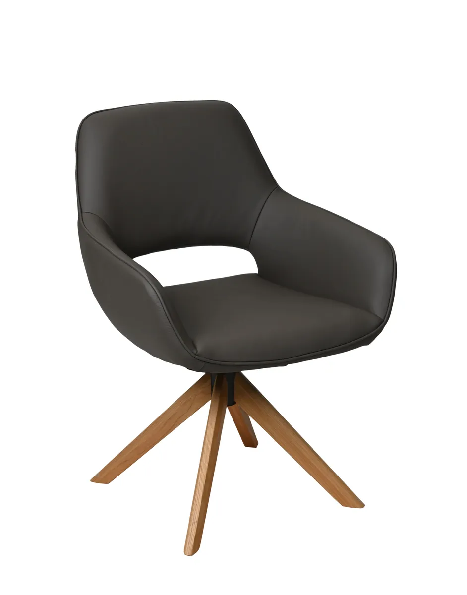 Armlehnstuhl MARIELLE - drehbar, Leder, Dunkelbraun