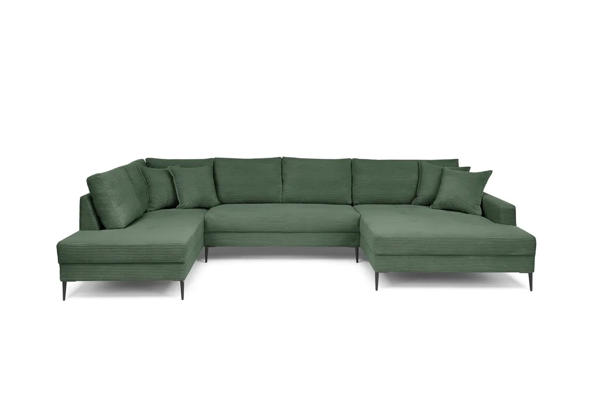 Wohnlandschaft - Ecke links, 2-Sitzer, Longchair rechts, Stoff, Grün