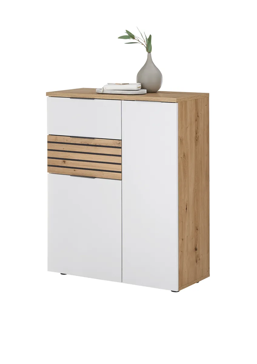 Schuhkommode - B ca. 85 cm, Artisan Eiche Nachbildung, Weiß