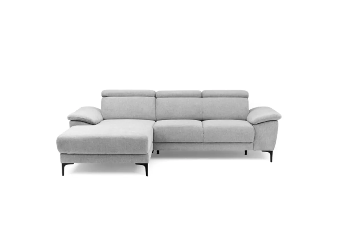 Ecksofa EZRA - Ecke links, 2-Sitzer inkl. Kopfteilverstellungen, Stoff, Hellgrau
