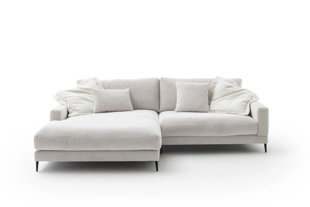 Ecksofa Janne - Longchair links, 1,5-Sitzer, Cord, Offwhite