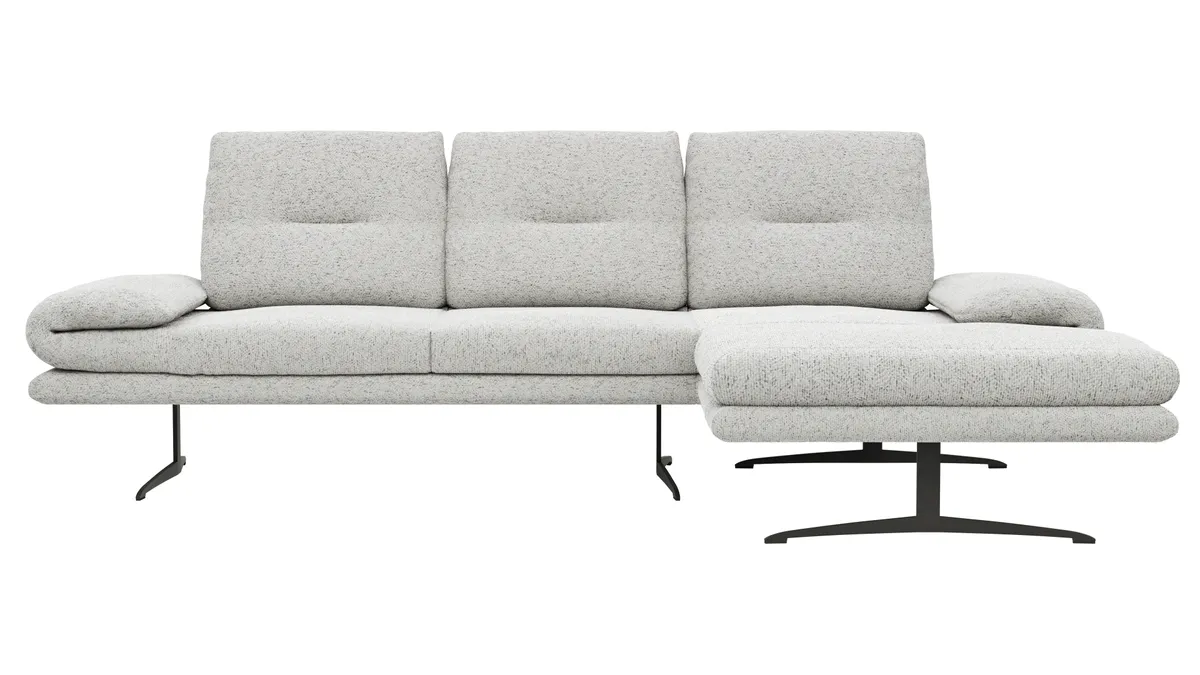 Ecksofa Lucero 2.0 - 2-Sitzer mit Longchair rechts inkl. Rückenlehne verstellbar, Stoff, Offwhite