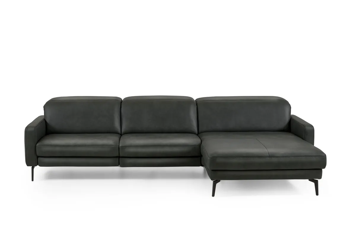 Ecksofa -3-Sitzer mit Longchair rechts, Kopfteil verstellbar, Leder, Anthrazit