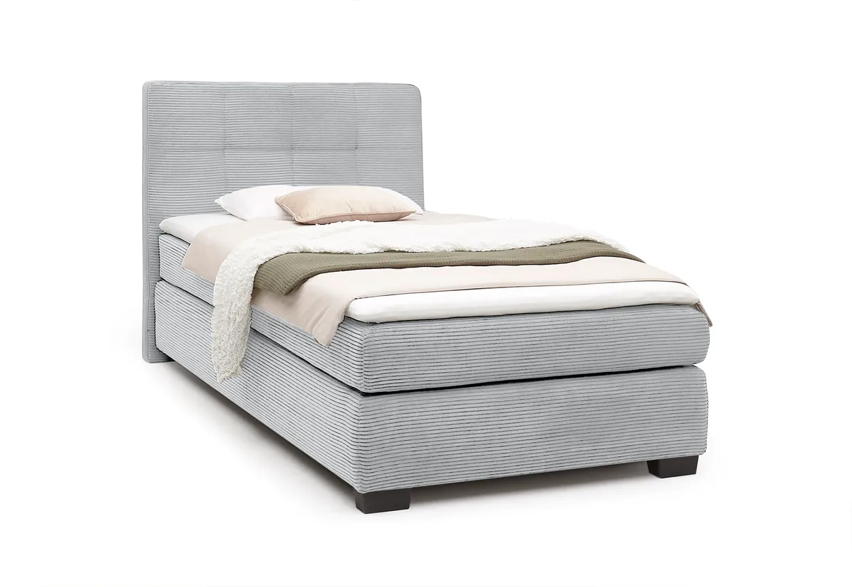 Boxspringbett JILA- Ligefläche ca. 120x200 cm, Stoff, Hellgrau