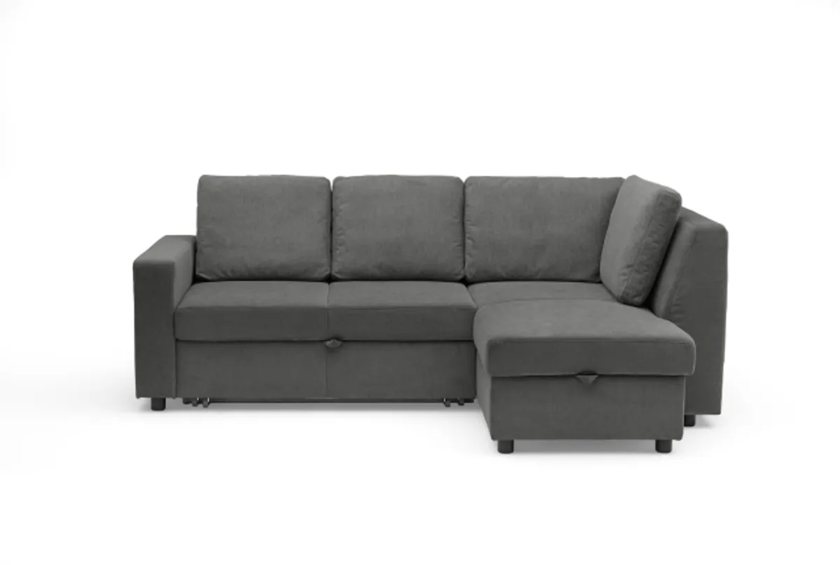 Ecksofa PRO FLEXX - 2-Sitzer, Ecke rechts inkl. Schlaffunktion und Bettkasten, Stoff, Steingrau