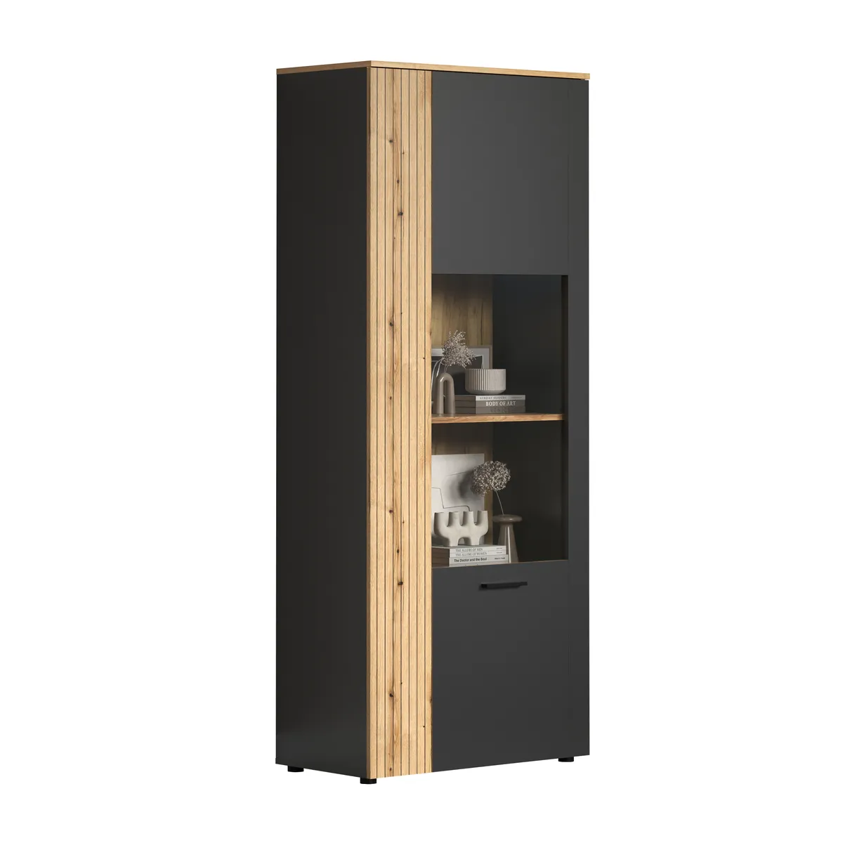 Vitrine - B ca. 80 cm, Anthrazit, Eiche Coast Evoke Nachbildung