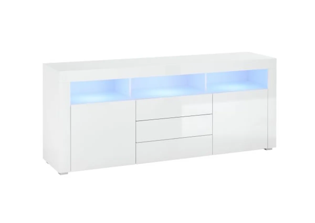 Sideboard- Weiß, Weiß, Hochglanz, 