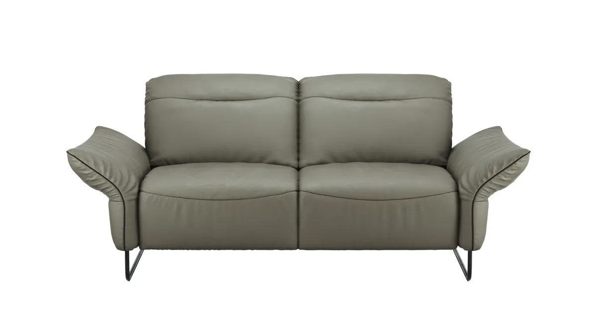 Sofa Victoria - 2,5-Sitzer inkl. Kopfstütze/Armlehne verstellbar, Leder, Grau