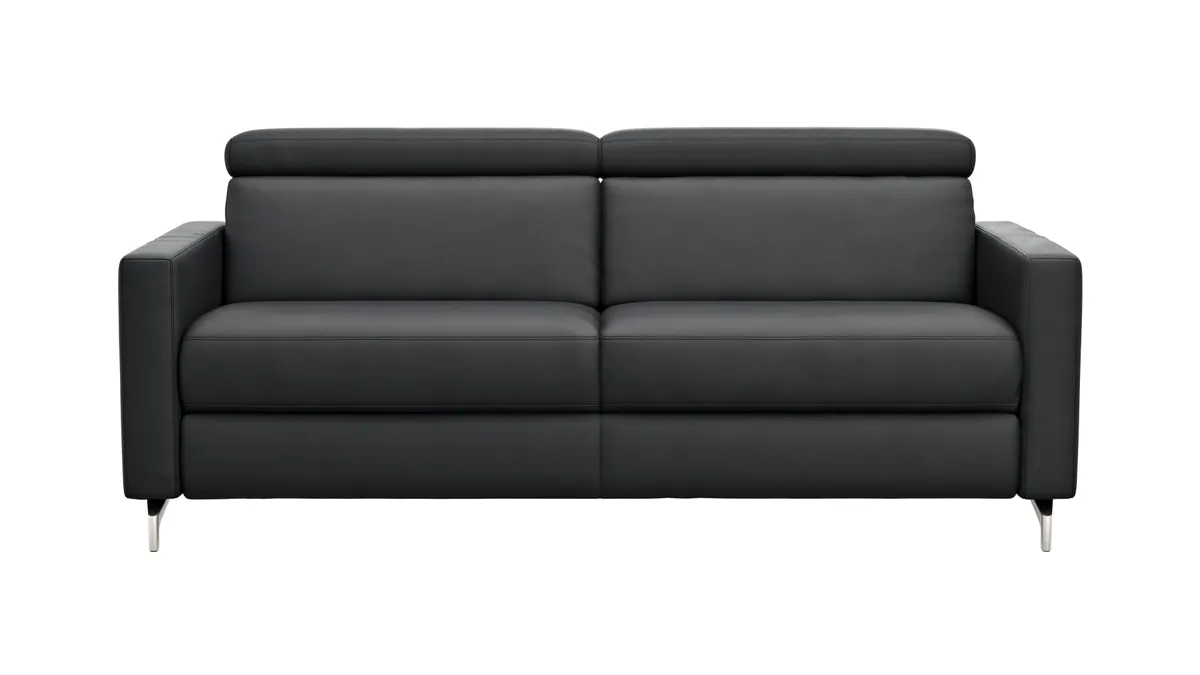 Sofa Paulina - 2,5-Sitzer, Kopfteil verstellbar, Leder, Schwarz