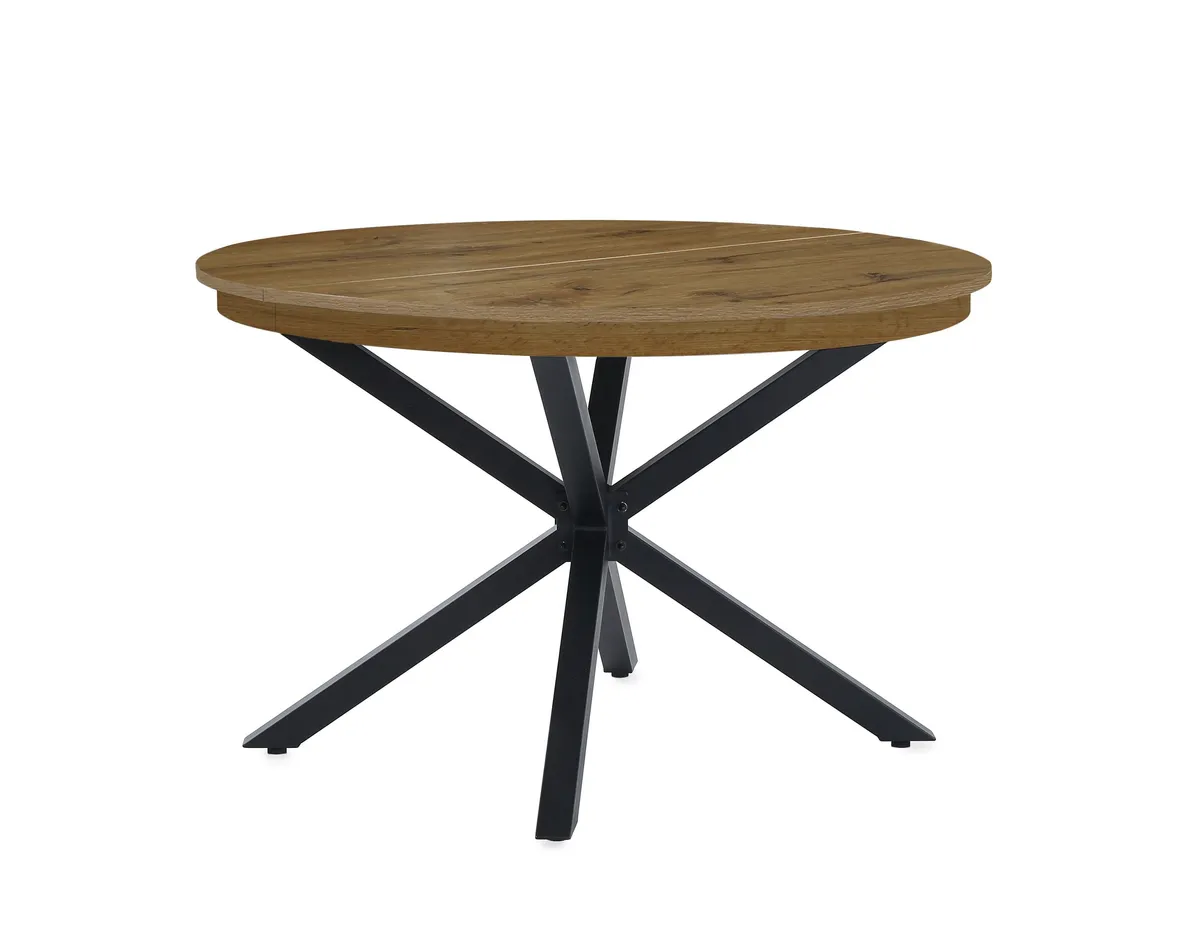 Esstisch - ausziehbar, Ø/H ca. 120x77 cm, Wildeiche Nachbildung, Schwarz